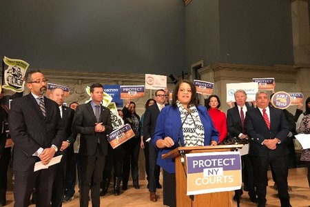 Assemblywoman Michaelle Solanges at a press conference discussing the proposed legislation.