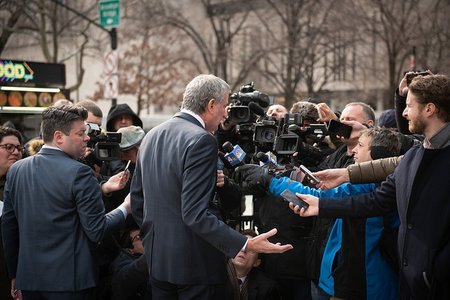 Mayor Bill de Blasio at a press conference today.