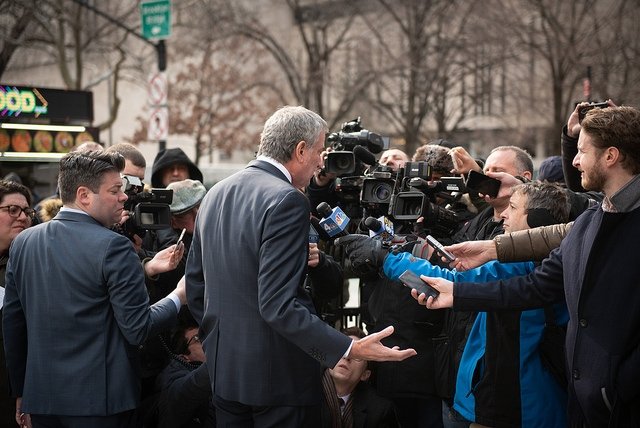 Mayor Bill de Blasio at a press conference today.