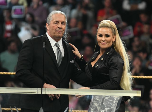 Bret Hart and Natalya Neidhart at the Hall of Fame ceremony in Brooklyn this weekend