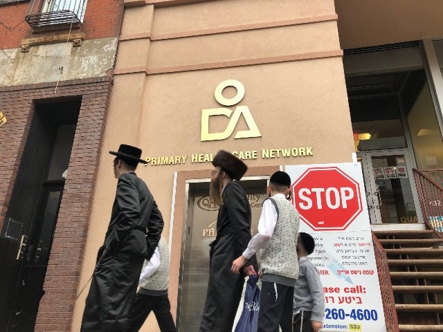 A doctor's office on Bedford Avenue in Williamsburg warns patients against entering if they have a fever, a rash or have been exposed to measles.