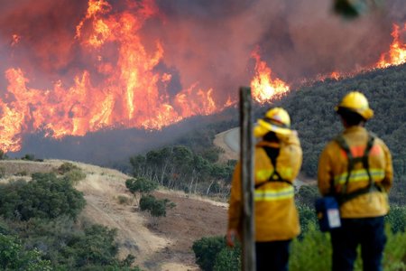 A hillside erupts in flames in Lakeport, California on July 31st.