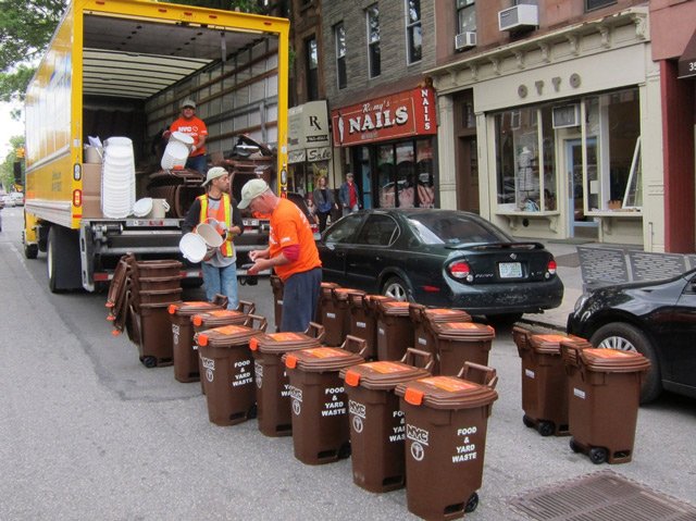 The brown bins for NYC's curbside organics recycling program