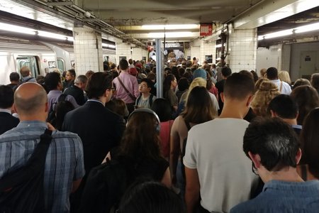 The scene at Hoyt-Schermerhorn this morning around 8:45 a.m.