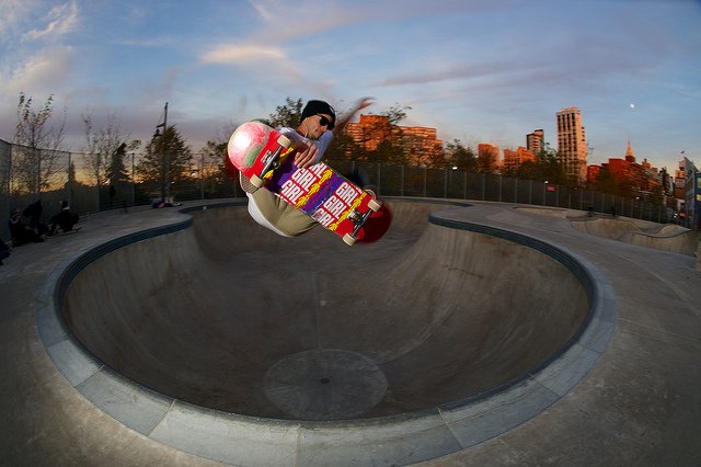 Alex Santiago blasts a frontside air in the big bowl at Pier 62 in Chelsea.