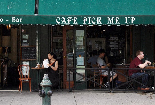 201109_cafepickmeup.jpg It lives up to its name (My Pink Soapbox's flickr).Café Pick Me Up: Nothing fancy here, but what do you need fancy for when you've got a good cuppa and a great view of Tompkins Square Park and all the people who walk by it? The service can come with a bit of an attitude, but that's part of its charm. The WiFi isn't free...but hey, they've got wine!145 Avenue A // 212-673-7231