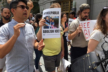 Demonstrators outside the federal courthouse