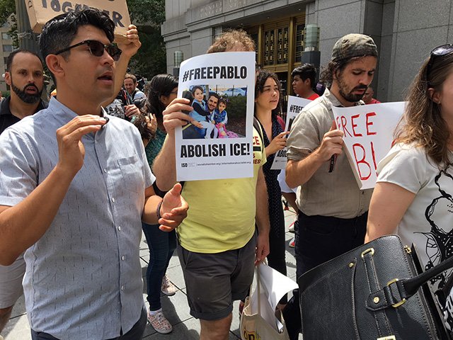 Demonstrators outside the federal courthouse