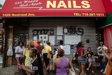 Outside the nail salon on August 7