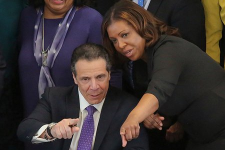 Governor Andrew Cuomo and Public Advocate Letitia James in April 2018