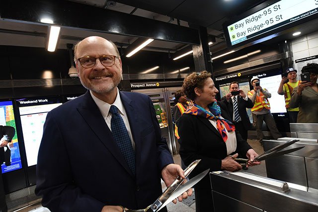 Joe Lhota at the reopening of a subway station earlier this year