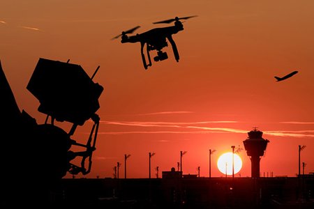 Stock image of drone and airplane