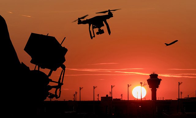 Stock image of drone and airplane
