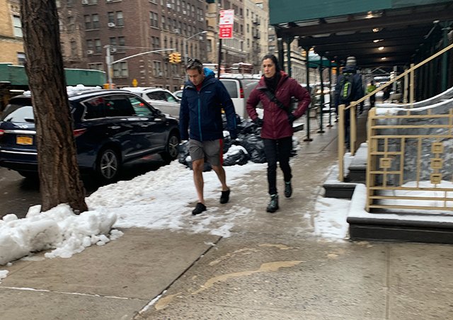 It was so snowy that someone decided to wear shorts