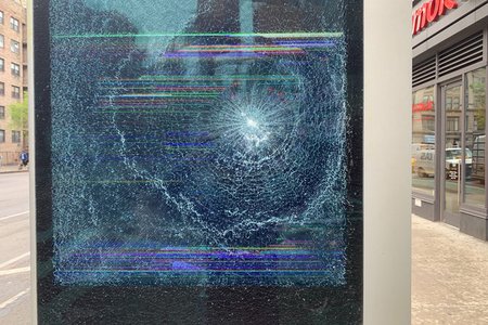 One of the damaged LinkNYC kiosks