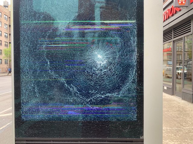 One of the damaged LinkNYC kiosks