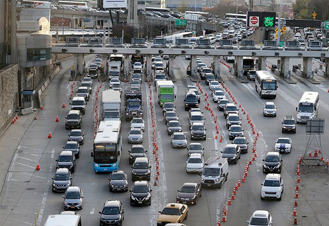 Cars in Weehawken, NJ waiting to enter New York CIty at the Lincoln Tunnel