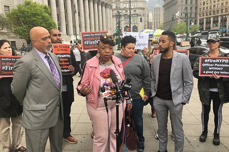 Gwen Carr, the mother of Eric Garner, speaks outside state supreme court yesterday.
