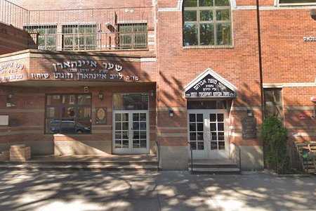 A car went onto the sidewalk right in front of the Talmud Torah Imrei Chaim Viznitz yeshiva.