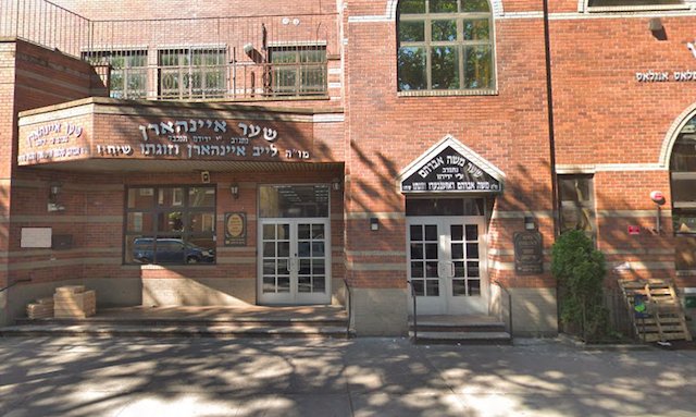 A car went onto the sidewalk right in front of the Talmud Torah Imrei Chaim Viznitz yeshiva.