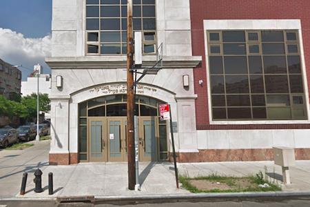 The truck drove onto this sidewalk, on Harrison Avenue at Wallabout Street