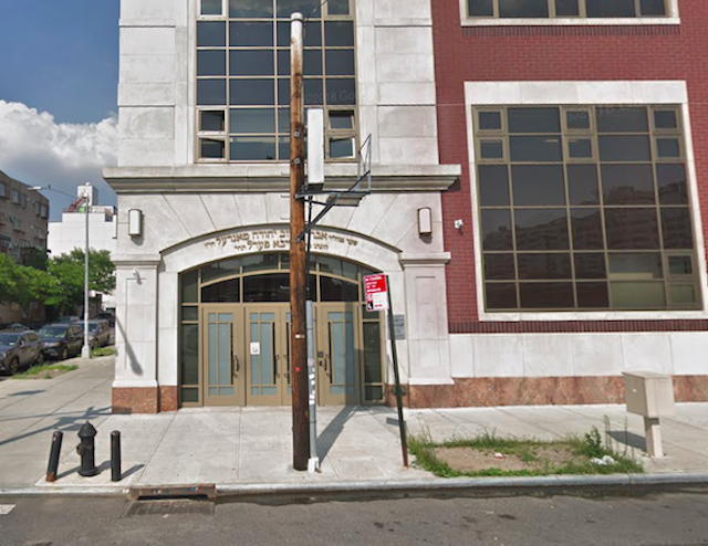 The truck drove onto this sidewalk, on Harrison Avenue at Wallabout Street