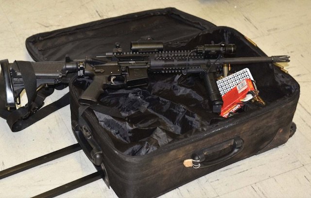 The AR-15 semi-automatic rifle that police found in Anthony Morgan's suitcase.