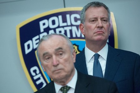 New York City Mayor Bill de Blasio and then-Police Commissioner William Bratton in 2016