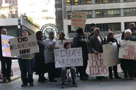 Protesters outside the governor's office on Thursday