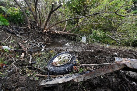 Debris scatters an area, at the site of yesterday's fatal crash Schoharie, N.Y. (Hans Pennink/AP/Shutterstock)