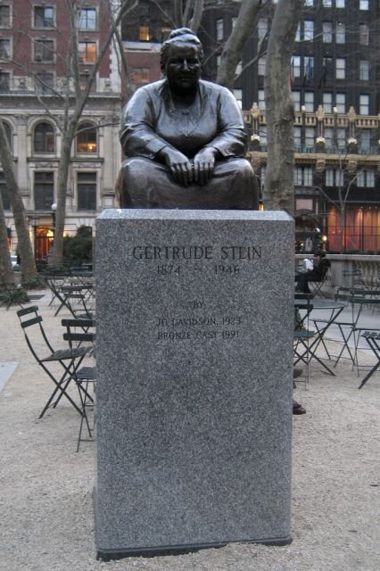 7149e7e442femalestatues17-jpg.jpeg Gertrude Stein, in Bryant Park. (Photo by <a href="https://www.flickr.com/photos/wallyg/441193212/">Wally G</a>)