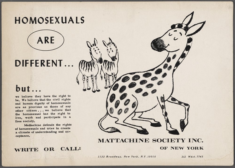 7ea57c8e6copy-of-tl119-jpg.jpeg 'Homosexuals Are Different...' Mattachine Society of New York, 1960s.<br/>