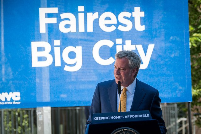 Mayor Bill de Blasio announces the progress in his affordable housing initiative last month