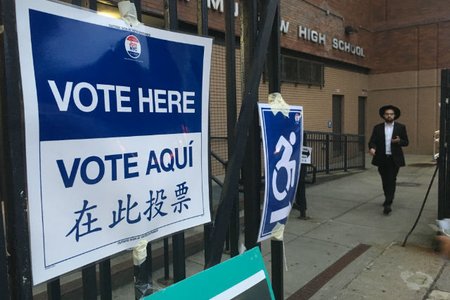 A polling site in Felder's Brooklyn district on Thursday night