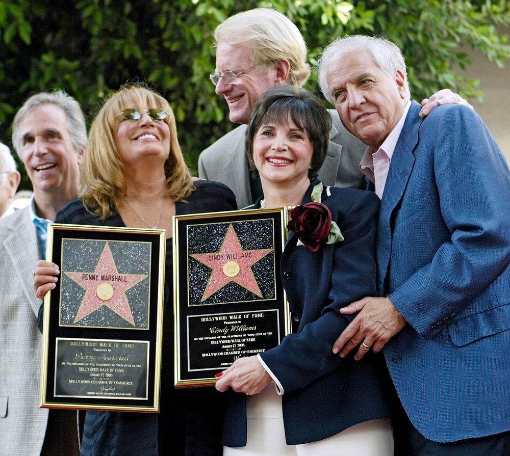 b80ff9d49shutterstock_6037998a-jpg.jpeg Henry Winkler, Penny Marshall, Ed Begley, Cindy Williams and Garry Marshall pose after Penny Marshall and Cindy Williams received their stars on the Hollywood Walk of Fame.<br/>