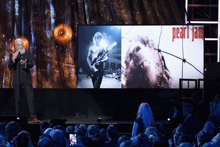 David Letterman at the Rock and Roll Hall of Fame Induction Ceremony, April 7, 2017<br>