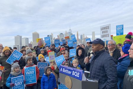 Eric Adams at a recent rally on the Promenade.