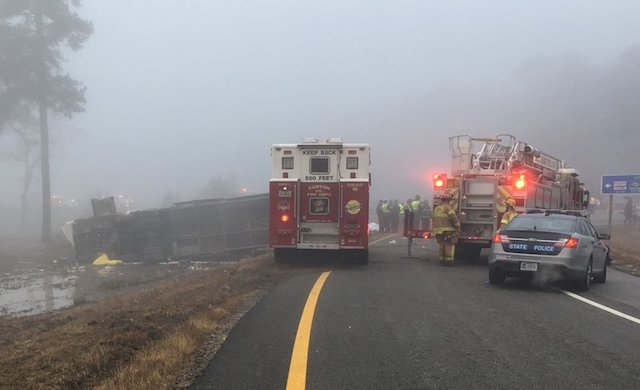 The Tao Travel-owned bus that crashed en route from Orlando, Florida, to NYC on Tuesday morning.