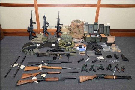 White nationalist Christopher Paul Hasson's weapons cache, seized by the FBI.
