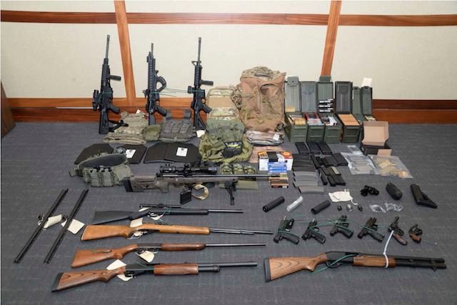 White nationalist Christopher Paul Hasson's weapons cache, seized by the FBI.