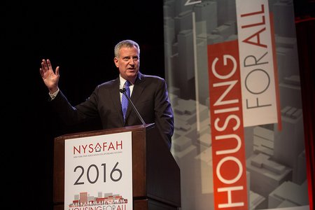 Mayor Bill de Blasio speaking at the New York State Association for Affordable Housing Conference