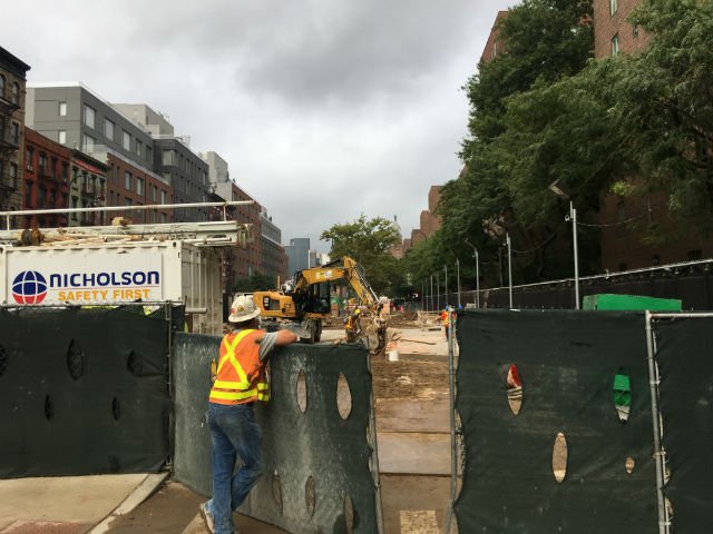 Construction at the northwest corner of Avenue B and 14th Street