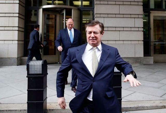 Paul Manafort departing Federal District Court after a hearing in April