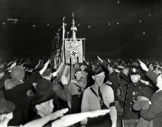 The crowd gathered outside Madison Square Garden for a 1939 Nazi rally