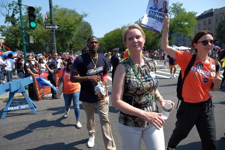 Cynthia Nixon marches in the West Indian Day Parade last week