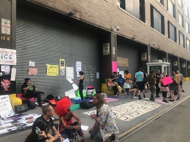 Protesters outside ICE's loading dock off Varick Street