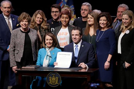 Governor Andrew Cuomo, joined by House Speaker Nancy Pelosi, signs New York's "red flag" gun control bill into law.