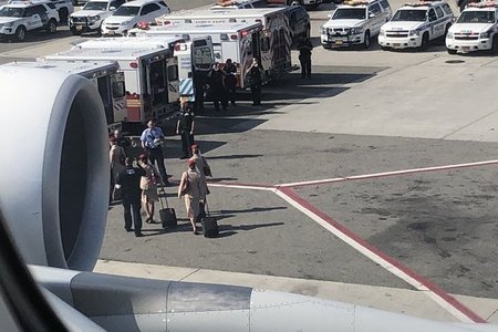 The cabin crew deplaning