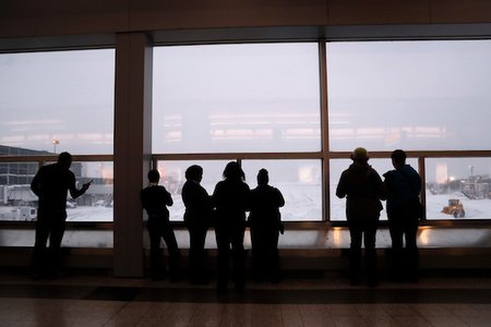 Apologies if you find yourself stranded inside one of our local airports, just like these travelers weathering a January 2018 snowstorm.