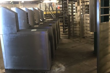 The stranded turnstiles, pictured inside Nassau Avenue's G train stop, would really tie the room together.